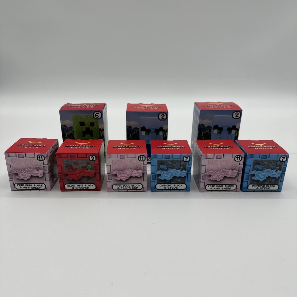 2025 A‎ Minecraft Movie McDonald's Kids Happy Meal Lot Of 9 Toys, Boxes